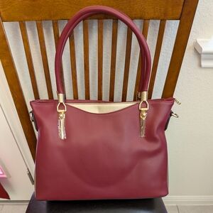 Foxlover Elegant Burgundy Handbag With Gold Accents